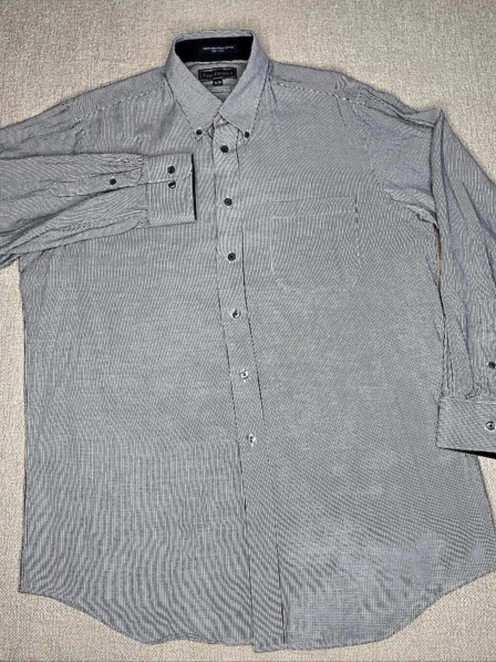 Paul Fredrick Mens 16-34 Dress Shirt Navy White Long Sleeve Cotton Button Down